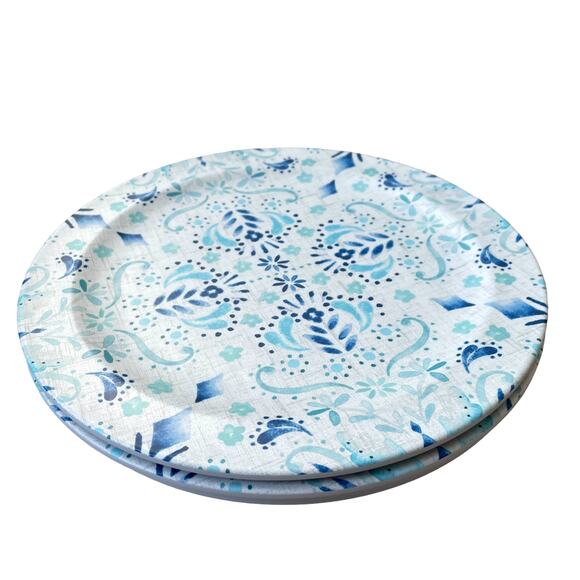 ACADIA HOME Melamine 10.5" Dinner Plates Set 4 Blue Teal White Iznik Print NEW - Picture 6 of 10